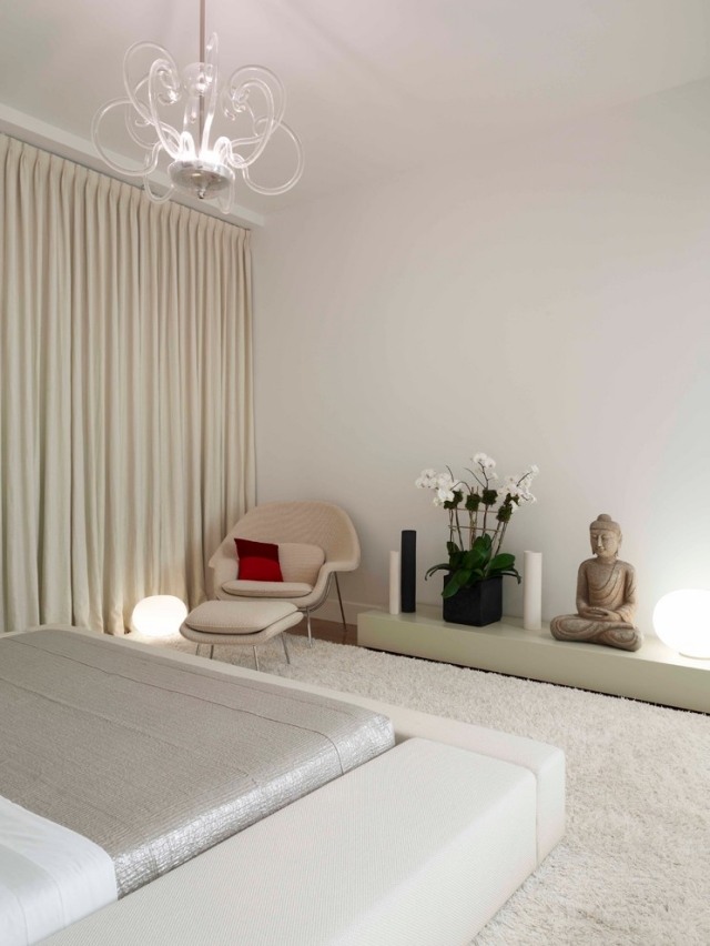 modernes schlafzimmer weiß creme glas kronleuchter-zen
