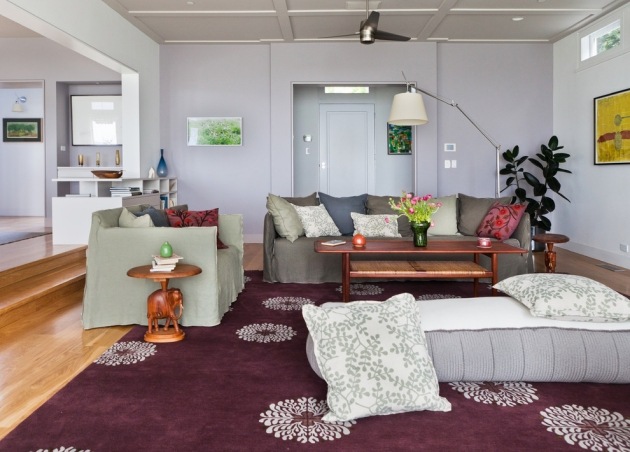 modernes wohnzimmer teppich lila floral