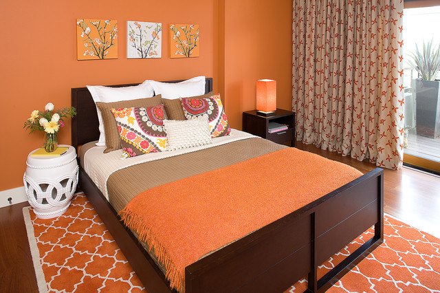Teppich Wandfarbe Holz Bett