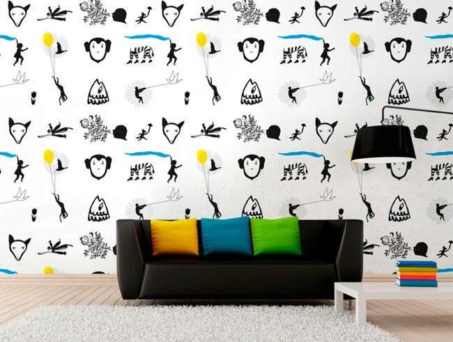 Ideen Wohnzimmer Wand Tapeten Sofa Kissen