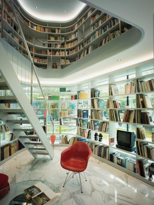 ovalform zweistock ideen für modernes haus bibliothek