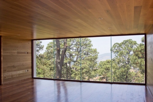 panoramafenster kieferwald holzdecke dielenboden