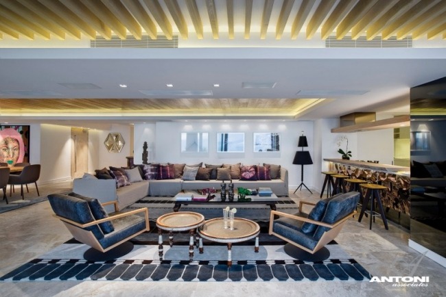 wohnzimmer eklektisch modernes apartment design mit ozeanblick