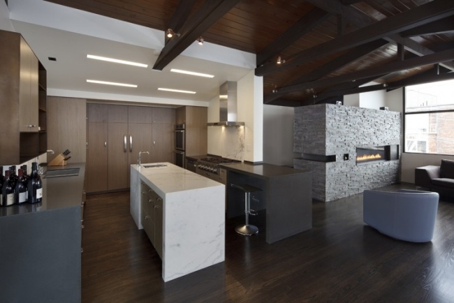 wohnzimmer-wohnideen offen küche grau weiß holzboden