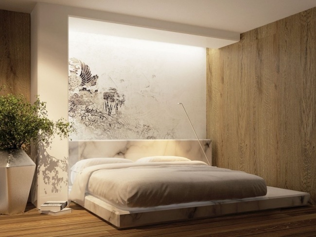 3d-Visualisierung moderne Wohnung-schlafzimmer Bett auf Podest japanischer Stil