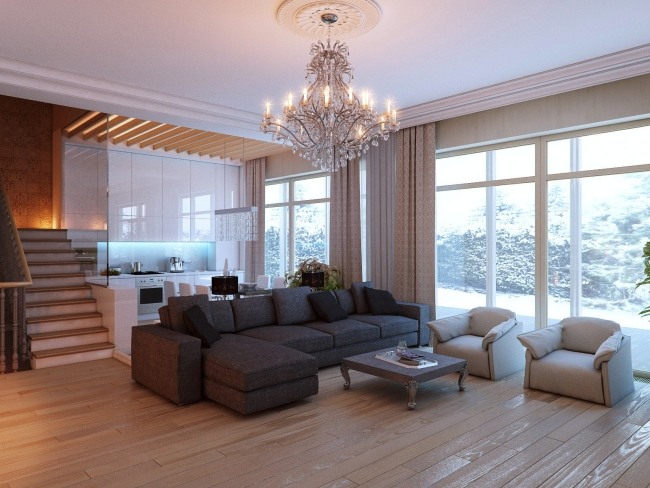 3d-Wohnzimmer klassisch Beige Sofa Set Kronleuchter Roma Romanov