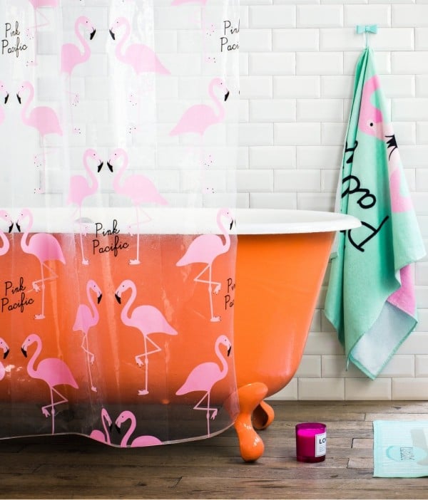 Badezimmer Badewanne Design freistehend Orange-Acryl Duschvorhang-Flamingo Muster
