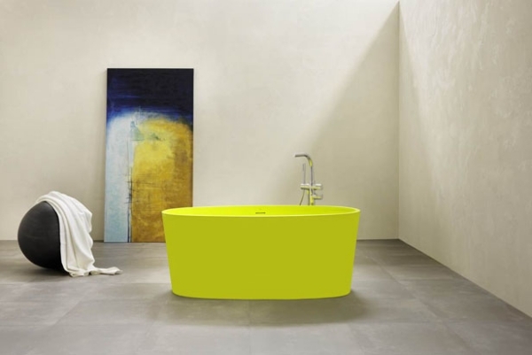 Badezimmer Wohnideen Design-modern Ideen-gelbe Badewanne-freistehend