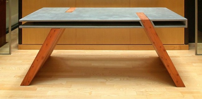 Beton Tisch Holz Beine Esszimmer minimalistisch einrichten
