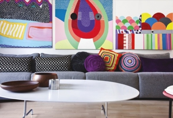 Bunte Wandteppiche Wohnzimmer Design Möbel- gestrickte Kissen