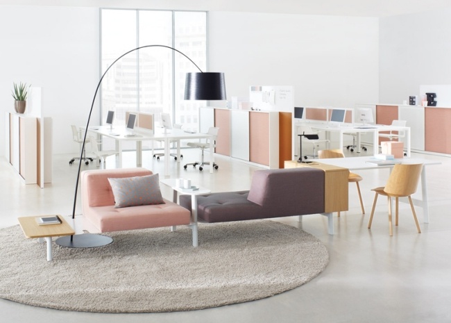 Büro Einrichtung Designer Möbel-Sessel Pastelltöne-Stehlampe Modular System