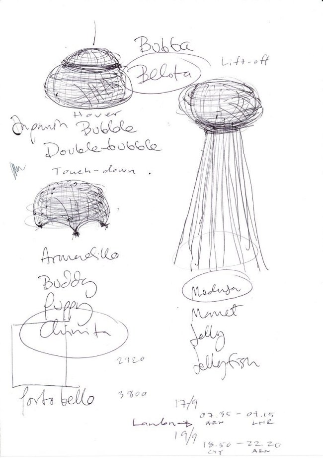 Designer Leuchten Serie Medusa Chinita-Bellota Skizze Mimbre