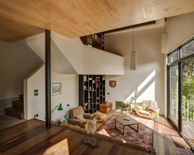 Design Projekt Neuseeland-Blackpool House Insel Holz-Einsatz hohe Decke gestalten
