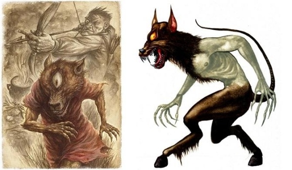 Dämonische Wesen-psoglav Werwolf-ähnlich menschengroß