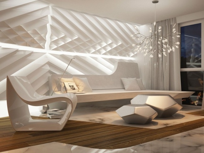 Ecksofa Wohnzimmer raffiniert Sessel-Weiß Glanz-Hof Bozhinovski Design 