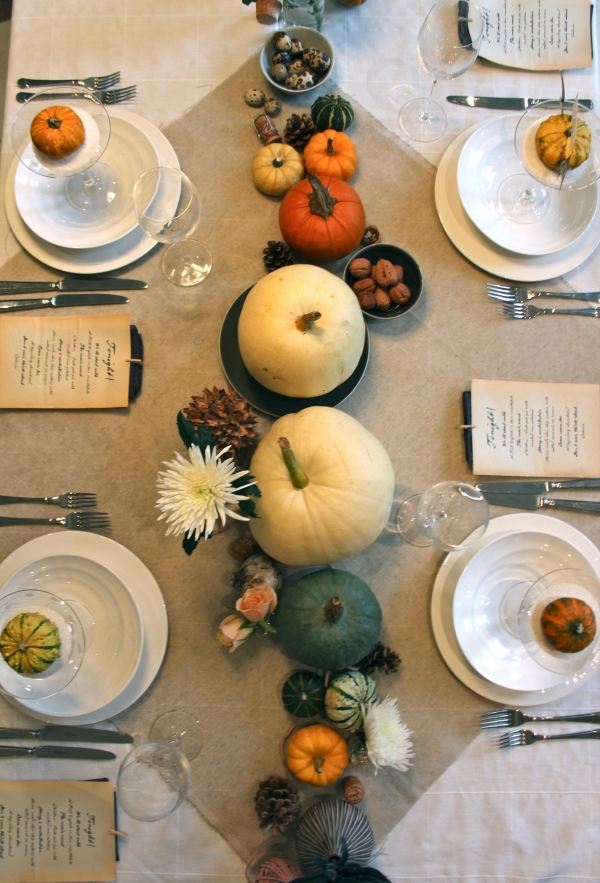 Familienfeier Dekoration Herbst Naturprodukte-Tisch Set-Walnüsse Kürbisse Arrangement