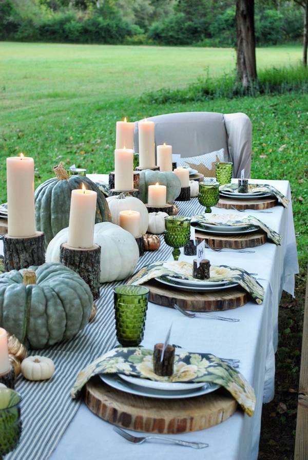 Feier Ideen für Tischdeko-grün rustikale Teller-Untersetzer Kerzenlicht