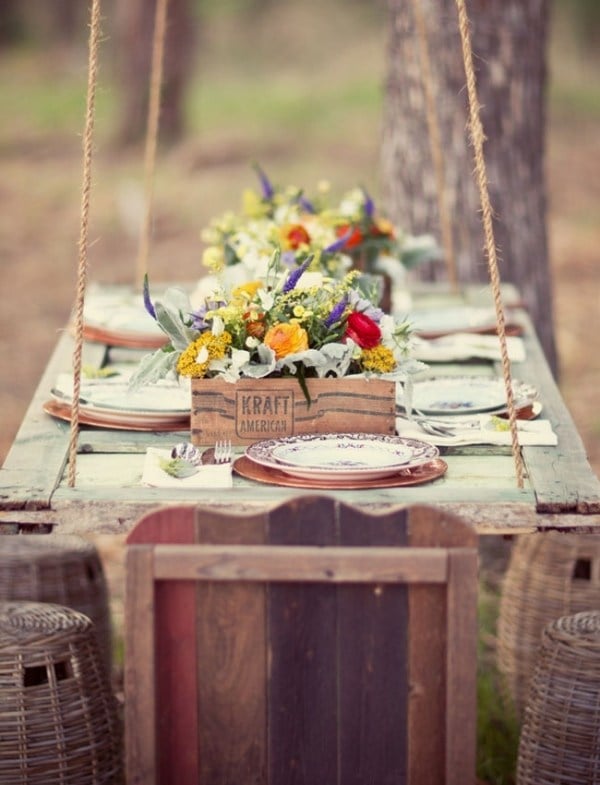 Festliche Dekoration-Ideen Herbst Garten-Tisch Set Blumenstrauß