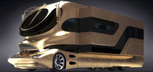 Futuristisches Design Fahrzeuge-Wohnmobil eleMMent-Palazzo Gold-Effekt lack