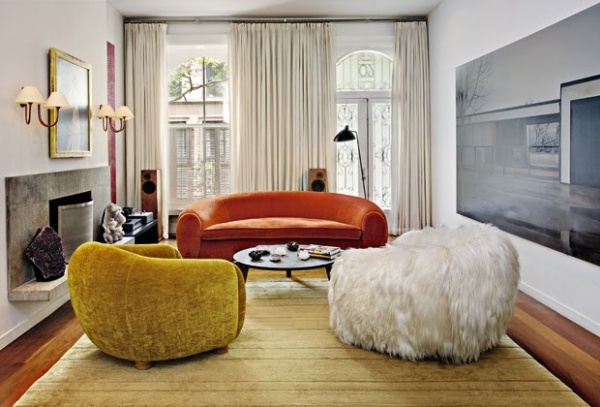 Gepolsterte Möbel Felldecke-Filz bunte Farben-Wohnzimmer Einrichtung Stile