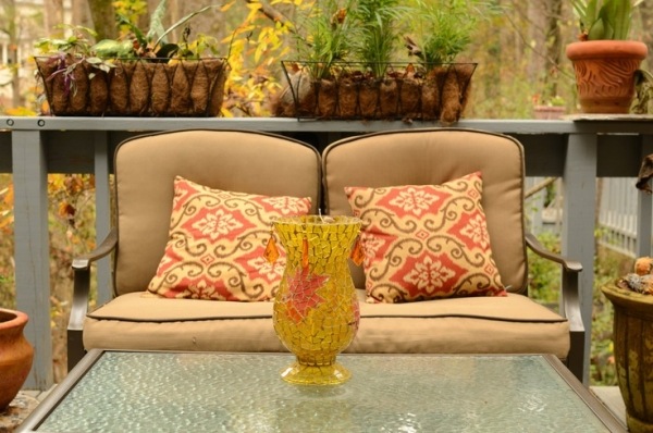 Herbst Motive-Kissen Glas Blumenvase-Veranda Sofa
