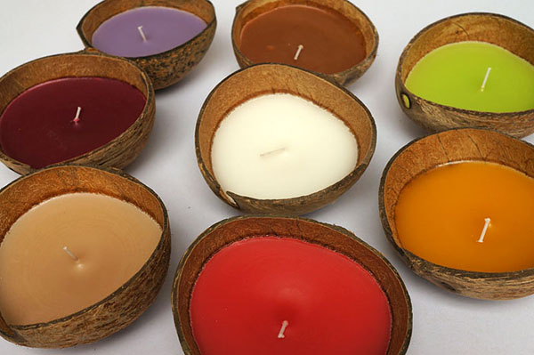 Kokosnuss Schale-Kerzen selber-machen Ideen-Design Basteln