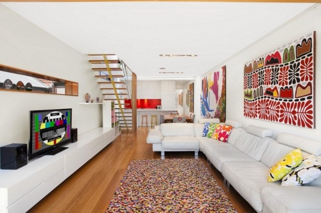 Kubusartiges Haus Wohnebene-Moderne Einrichtung-weiße Möbel Sydney