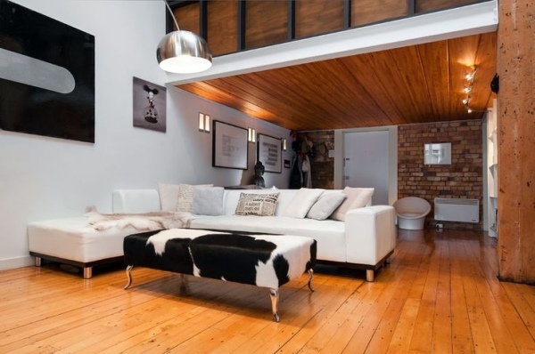 Kuhfell Möbel Kaffeetisch-Wohnzimmer Sofa-Set Weiß-minimalistisch Fußboden Holz