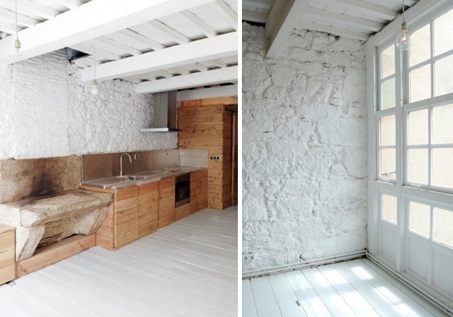 Küche Holz schmale Wohnung rustikale Einrichtung