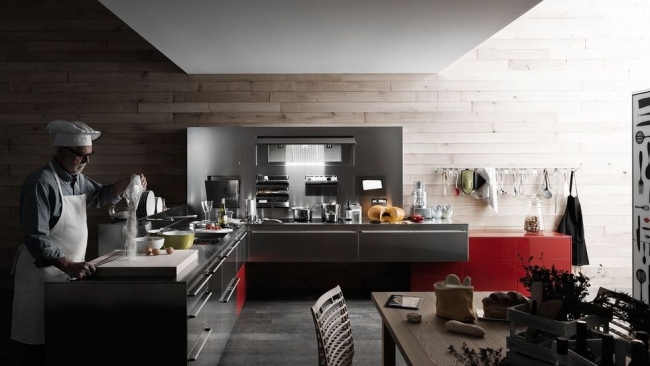 Küchendesign rostfreiem Edelstahl-Fronten Kühlschrank-Modern Holztisch Wandverkleidung