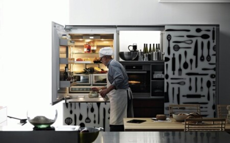 Küchen möbel Trends Ausstattung-Kühlschrank Utensilien-schwarz weiß-Muster Design