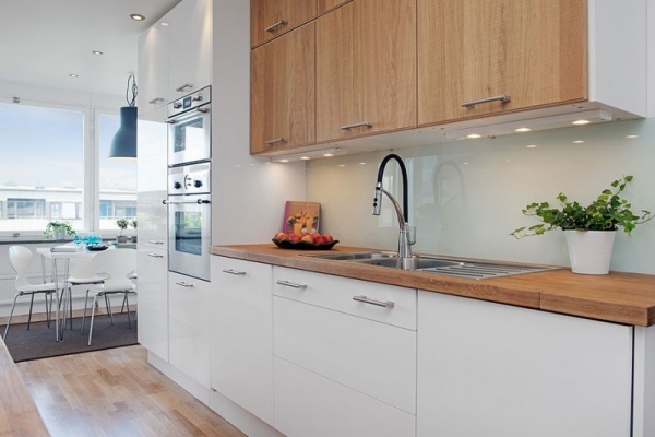 Küchen Design oberschränke Holz Laminat-Einbau Spüle-Led Spots