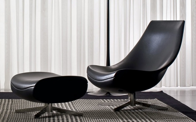 Lounge Stuhl mit Hocker-Leder Design-italienisch Trendig Teppich