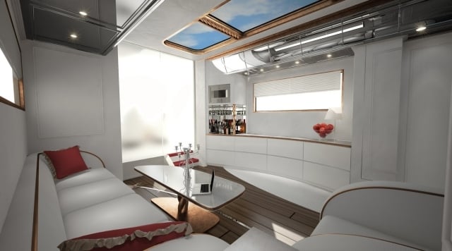Luxuriöse Mobilitä Einbau-Küche Glanz Weiß Front Reisemobil design dachfenster
