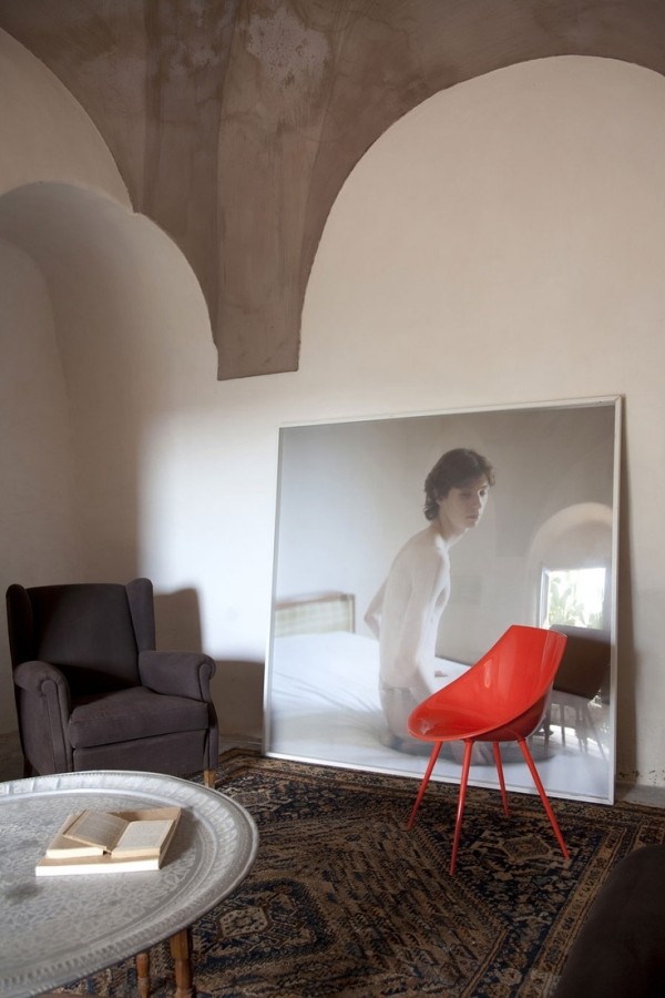 Moderne Möbel Klassiker Armlehnsessel-Stoff Rot-Stuhl schickes Interior
