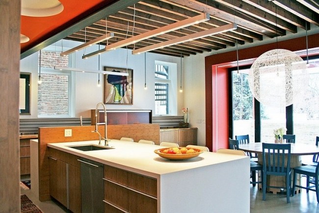 Penthaus Wohnung-Chicago Küche Design-Verglasung Kochinsel Pendelleuchte