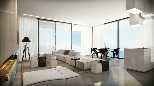 Penthaus Wohnung minimalismus-Innendesign modern Indoor Kamin Verglasung-3d Ando-Studio
