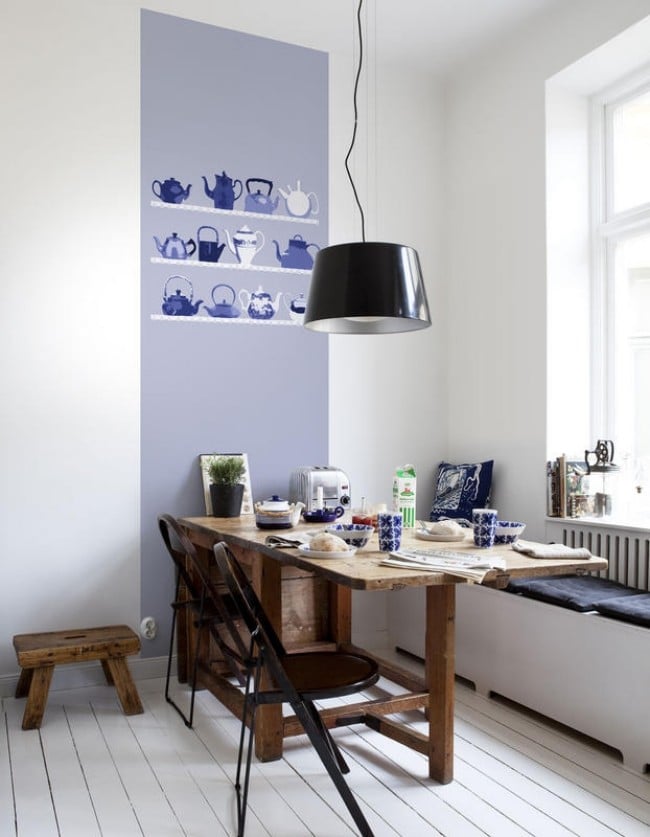 Realistische Wand Tapeten Küche-rustikaler Tisch-Pendelleuchte Einrichtung Tipps