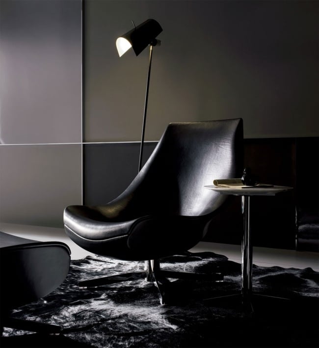 Relax-Sessel Leder Polster-Modern Form-Sitz Armlehnen Bodenleuchte