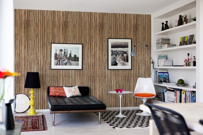 Schlafzimmer Wand Gestaltung-Einrichtung Bambus-Tapeten Optik-realistisch