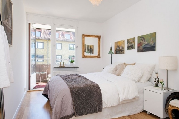 Schlafzimmer mit Balkon Stadtblick Renovierte-Wohnung Gothenburg-Schweden