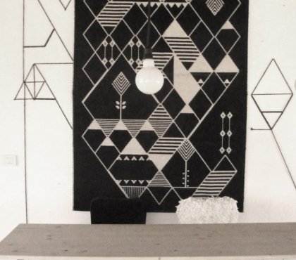 Schwarz Wandteppich-weiße Muster-geometrisch Seide-Leinen Schafwolle Sardisch