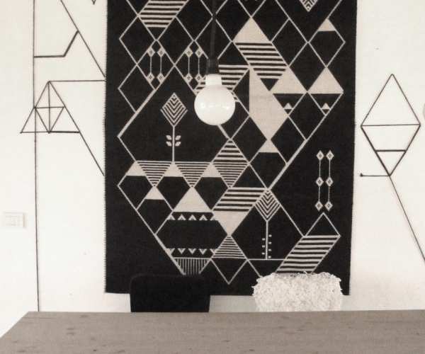 Schwarz Wandteppich-weiße Muster-geometrisch Seide-Leinen Schafwolle Sardisch