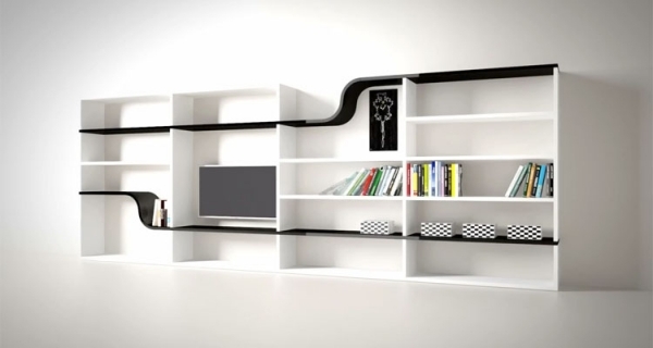 Schwarz weiße-Möbel italienisch Wandboard Bücherregale-Wave