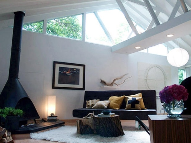 Skandinavische Wohnung Einrichtung-Dachfenster Kamin mit Abzug Sofa-Set