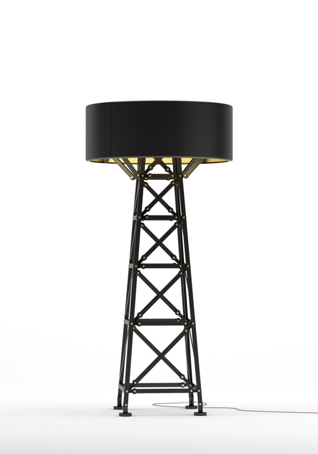 Stehleuchte Design konstruktive Elemente-matt schwarz-Construction Lamp Strommast Optik