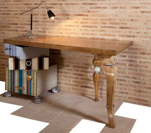 Tetris Schreibtisch Kirsch-Holz Schubfächer Stauraum-Tischleuchte 