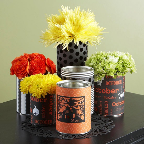 Tischdekoration Ideen mit Vorlagen-für Halloween-Blumenvasen zum Selbermachen-Metalldosen