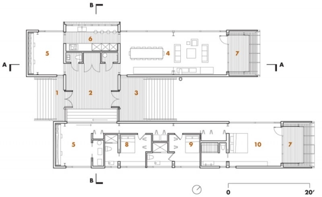 Two Hulls-Haus-an der Küste-Raumaufteilung Zeichnung