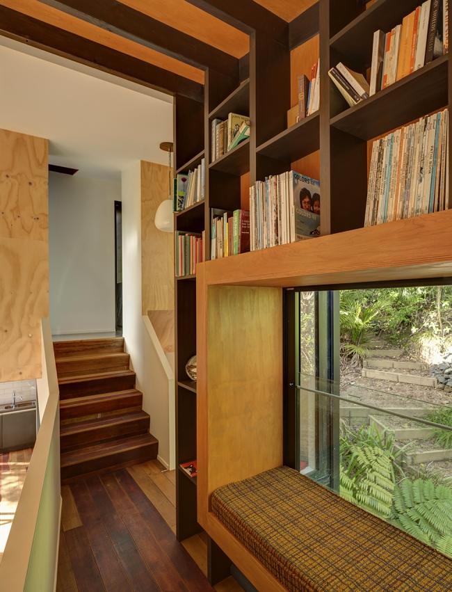 Holzverkleidung Vertikale Bibliothek-Zwischengeschoss Leseecke-Sofa Fenster-Aluminium Rahmen